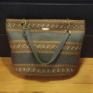 Eric Javits large blue brown with bronze accents tote bag